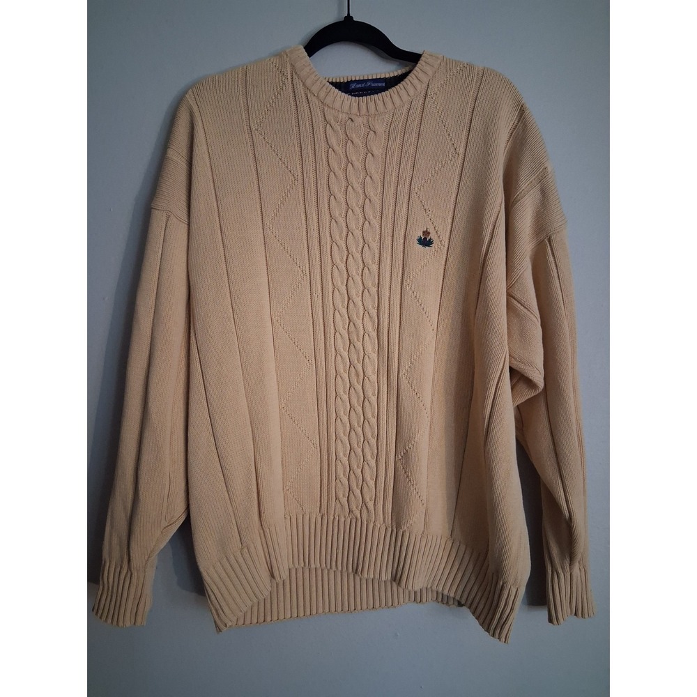 Gant Hand Framed Mens Cable Knit Sweater Yellow Crew Neck Crest Logo XL